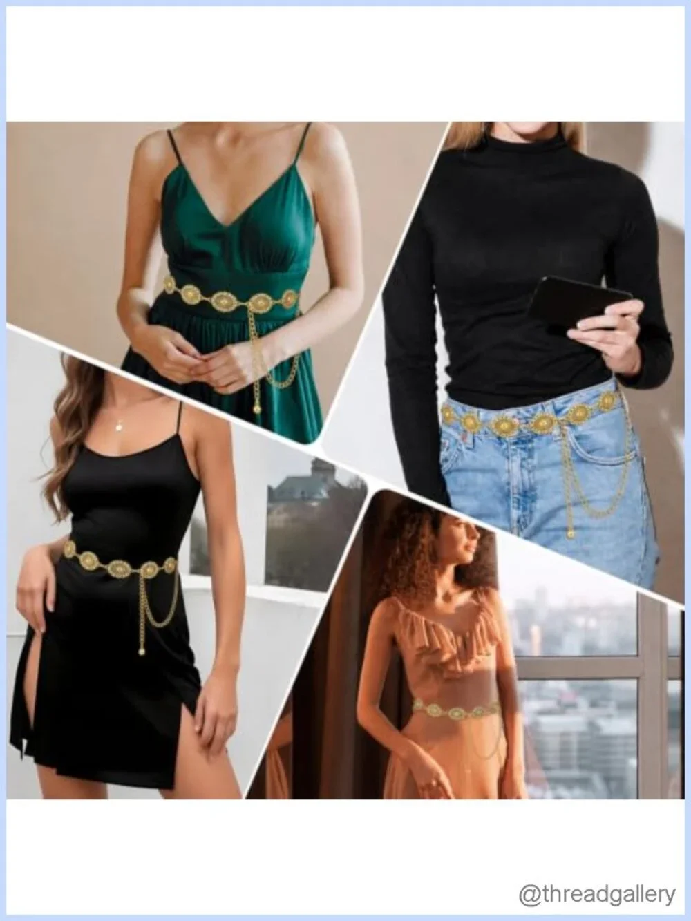 Metal Chain Belt Oval Concho Western Boho Adjustable Waist for Dresses
